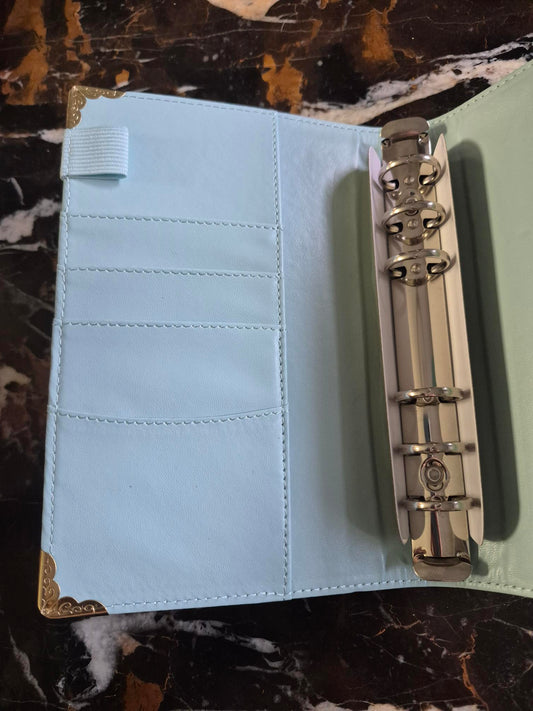 Classeur A6 bleu marbré à anneaux pour enveloppes budget