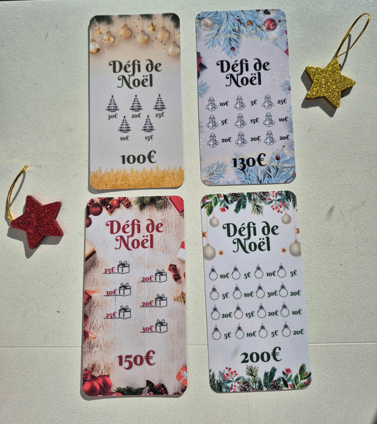 NOEL - Pack 4 défis d'épargne pour classeur A6 avec marqueur, pochettes, et carnet