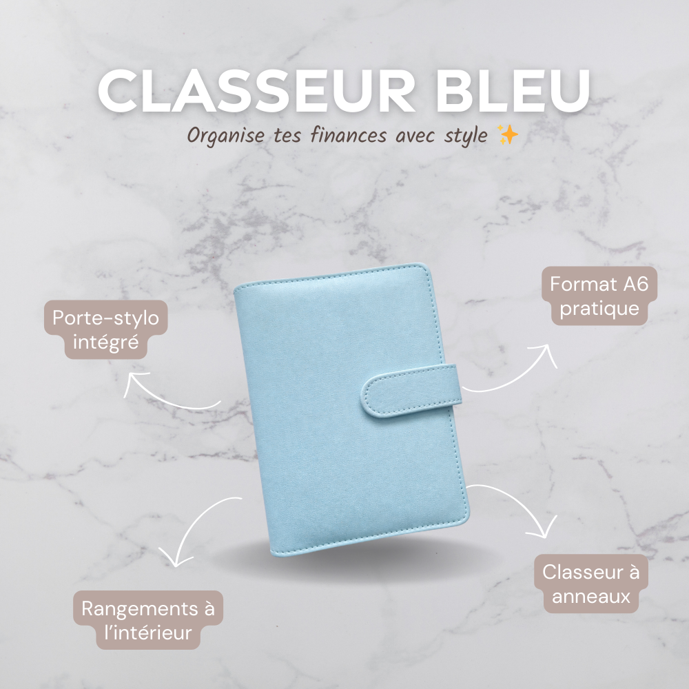 Classeur A6 bleu ciel à anneaux pour enveloppes budget Idy Chic