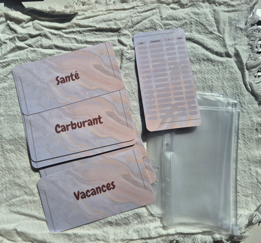 Enveloppe budget + pochette pour classeur A6 - Marbre doux