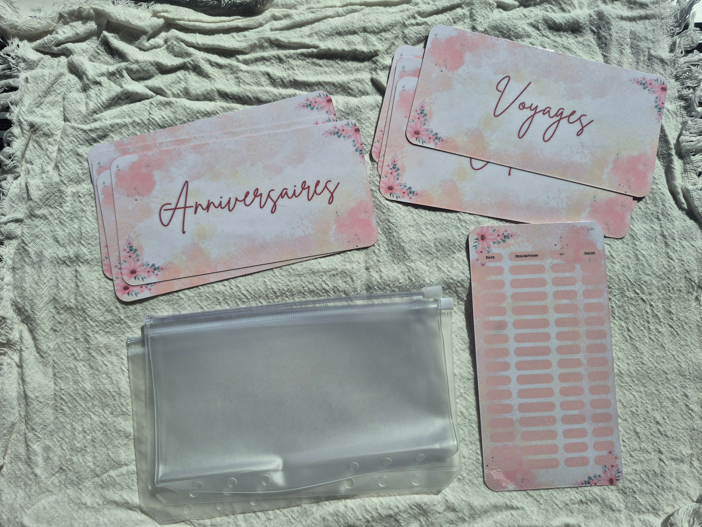 Enveloppe budget + pochette pour classeur A6 - Floral rosé