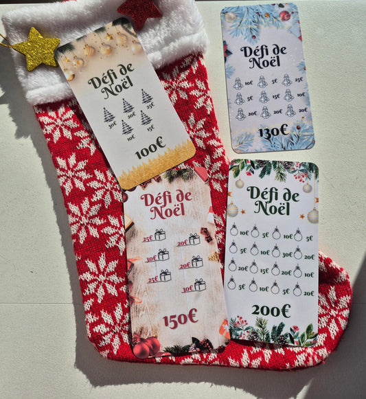 NOEL - Pack 4 défis d'épargne pour classeur A6 avec marqueur, pochettes, et carnet