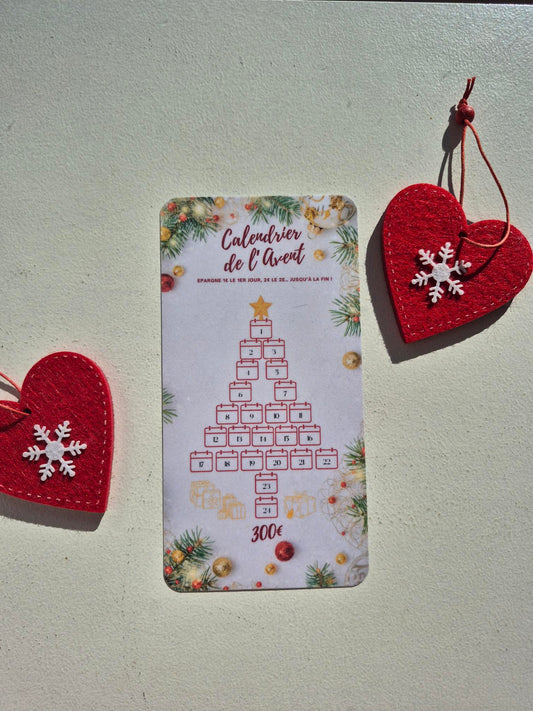 NOEL - Calendrier de l'avent beige / défi d'épargne pour classeur A6 + pochette