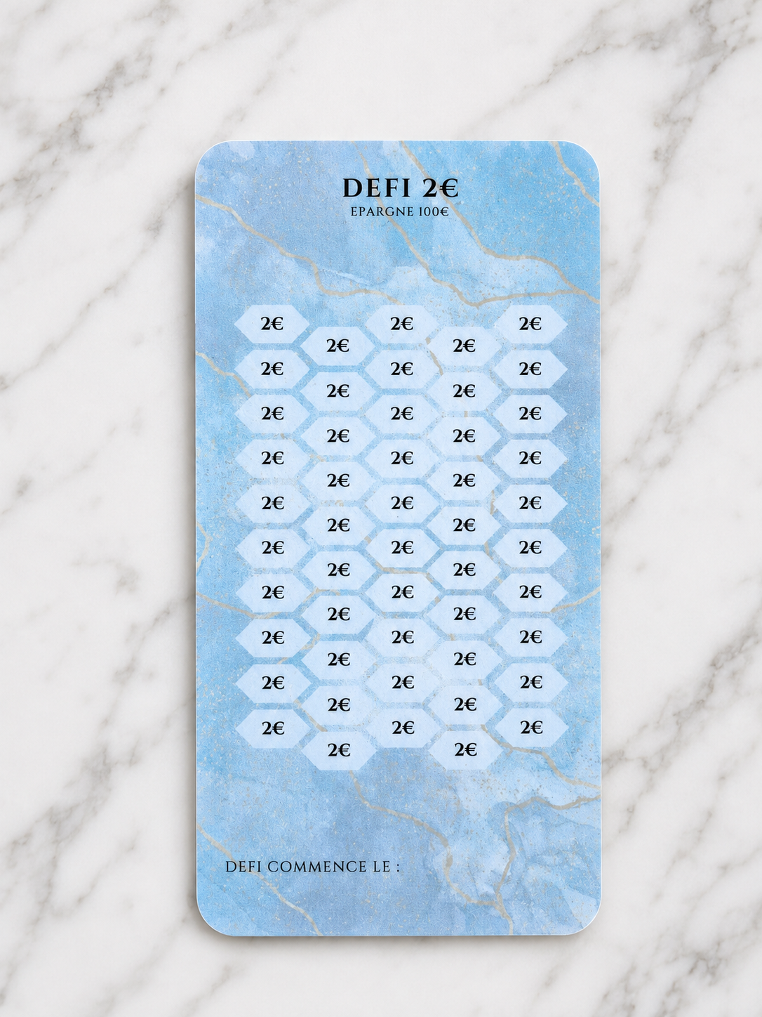 Défi d'épargne Marbre Bleu - 1, 2, 5, 10, 20 euros Fait Main