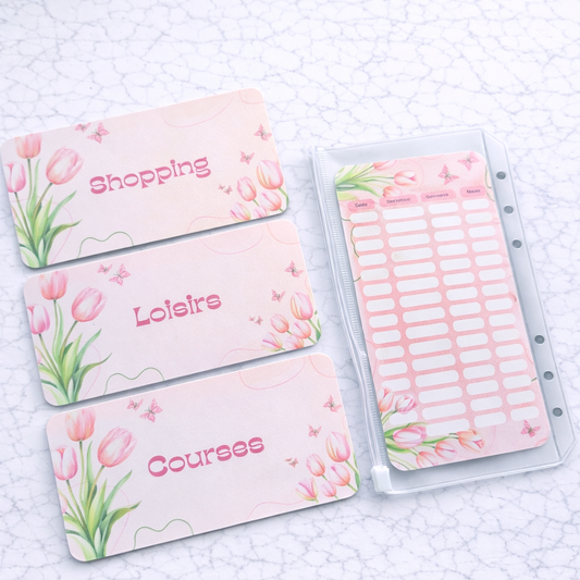 Enveloppe budget + pochette pour classeur A6 - Printemps rose Fait Main
