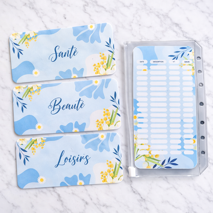 Enveloppe budget + pochette pour classeur A6 - Printemps bleu Fait Main