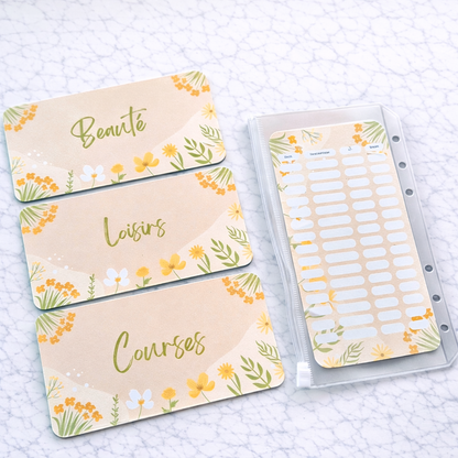 Enveloppe budget + pochette pour classeur A6 - Printemps jaune Fait Main