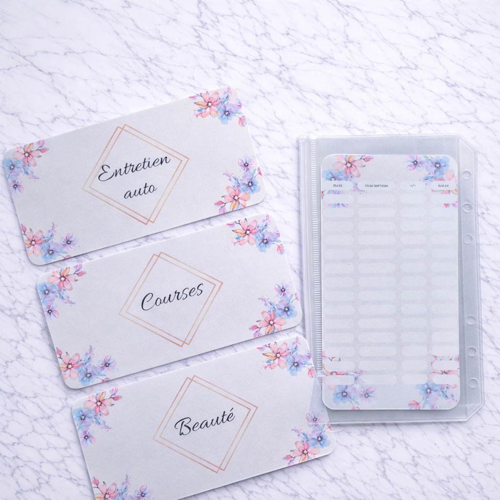 Enveloppe budget + pochette pour classeur A6 - Chic et fleuri Fait Main