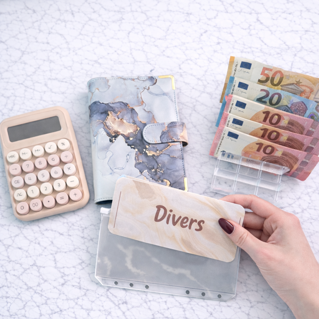 Enveloppe budget + pochette pour classeur A6 - Marbre doux Fait Main