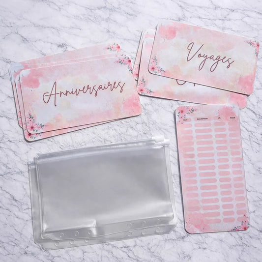 Enveloppe budget + pochette pour classeur A6 - Floral rosé Fait Main