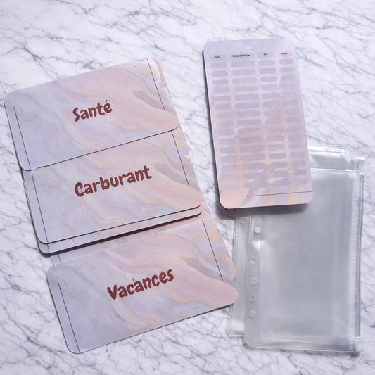 Enveloppe budget + pochette pour classeur A6 - Marbre doux Fait Main