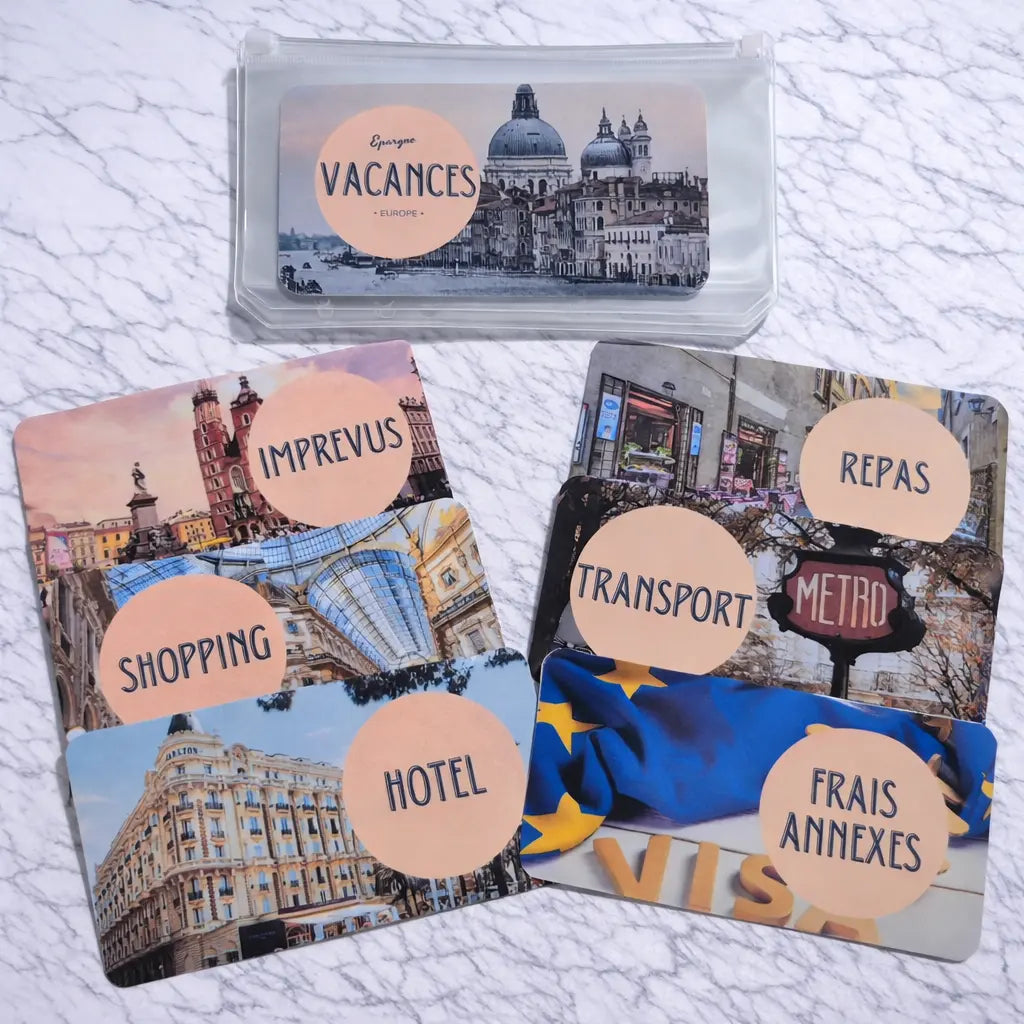 Enveloppe épargne + pochette pour classeur A6 - Vacances Europe Fait Main