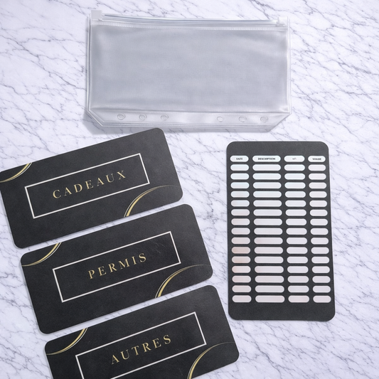 Enveloppe budget + pochette pour classeur A6 - Chic noir & doré Fait Main