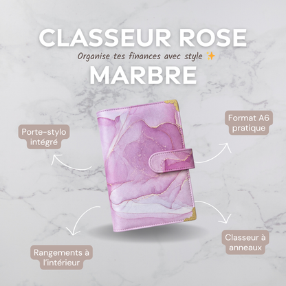 Classeur A6 rose marbré à anneaux pour enveloppes budget Idy Chic