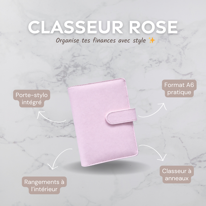 Classeur A6 rose à anneaux pour enveloppes budget Idy Chic