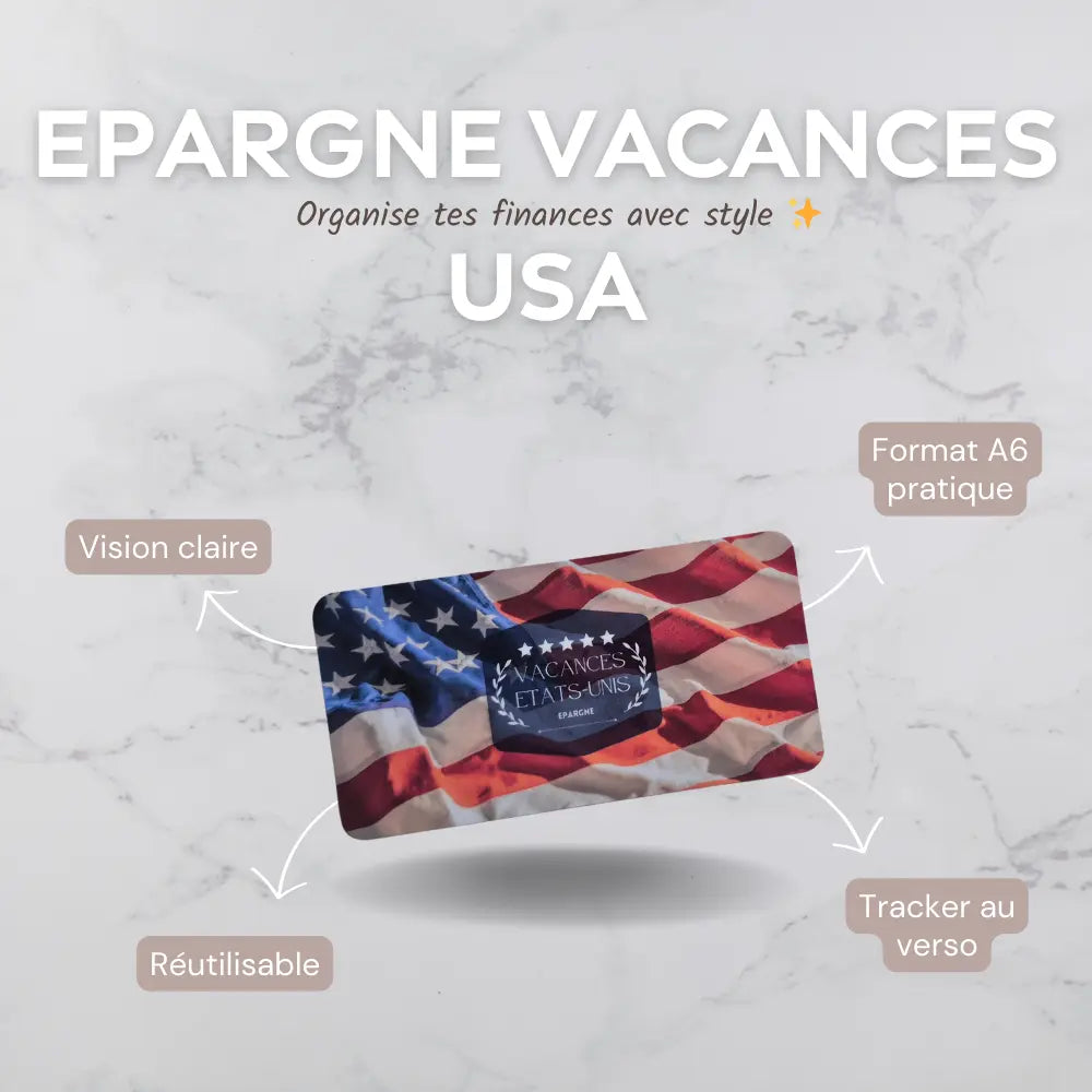 Enveloppe épargne + pochette pour classeur A6 - Vacances Etats-Unis Fait Main