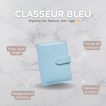 Classeur A6 bleu ciel à anneaux pour enveloppes budget Idy Chic